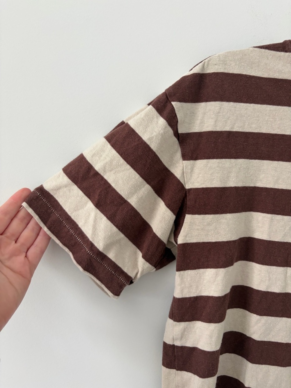 Faherty Tan Brown Stripes Hemp Organic Cotton Oversized Vintage T Shirt XS - Picture 2 of 7